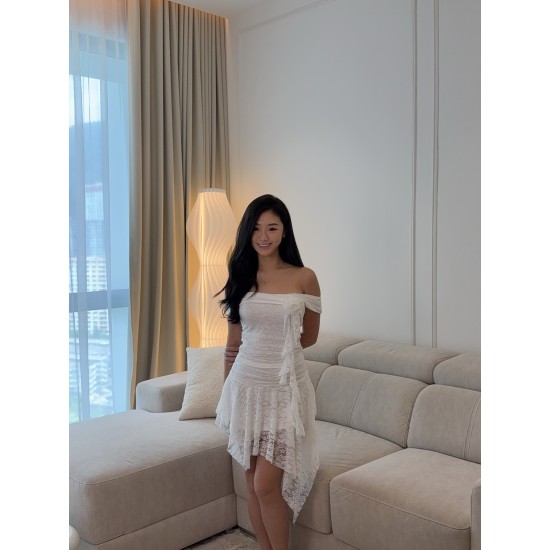 White Lace Off Shoulder Top & Skirt Set