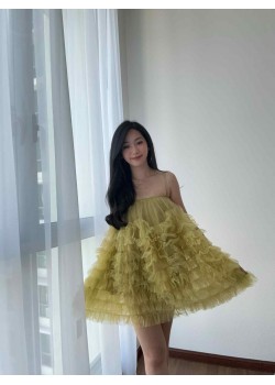 Green Mesh Ruffle Dress
