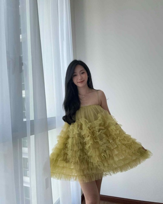 Green Mesh Ruffle Dress