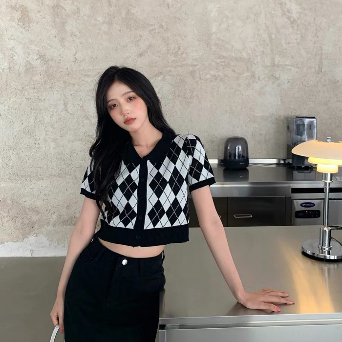 Checkered vintage polo crop top