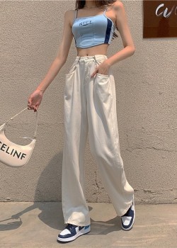 White denim high waist pants