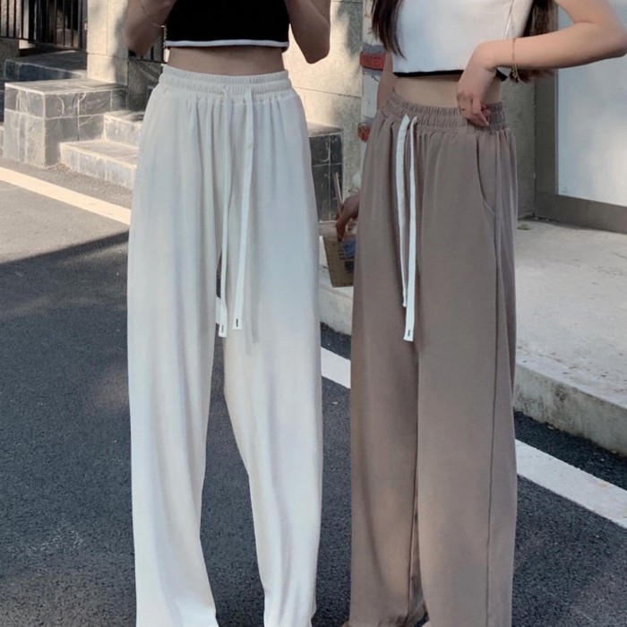 High Waist Drawstring Long Pants