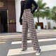 High Waist Checkered Long Pants