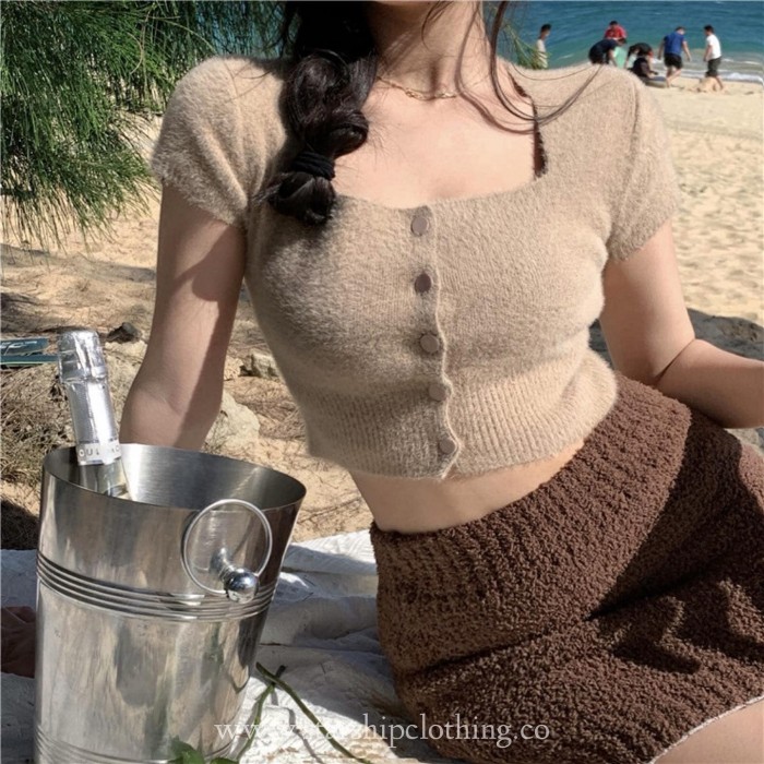 Square Neck Furry Blouse