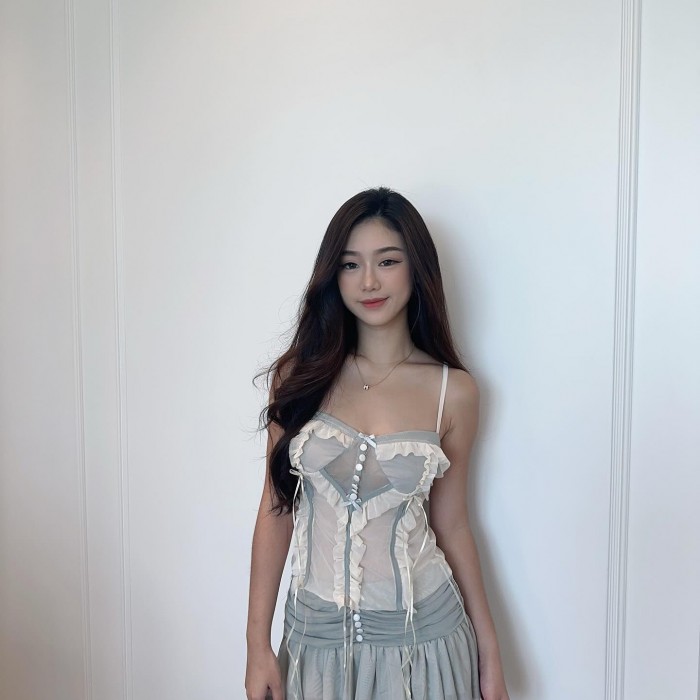 Grey Lace Sexy Top & Skirt Set