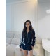 Navy Blue Hoodie Jacket & Shorts Set