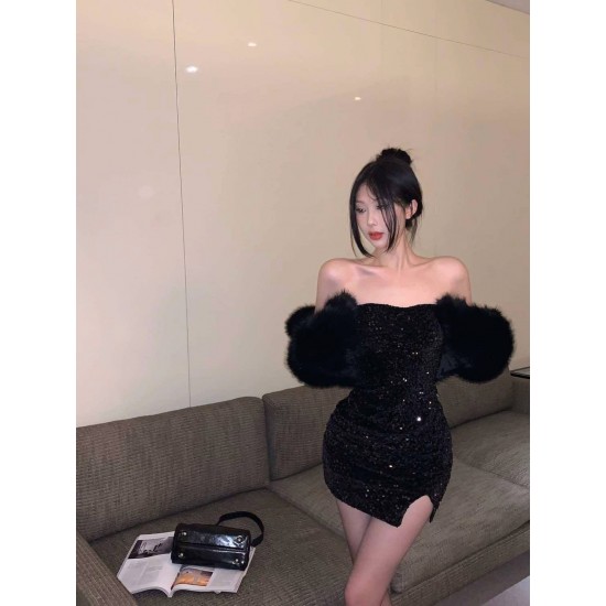 Black Glitter Tube Dress