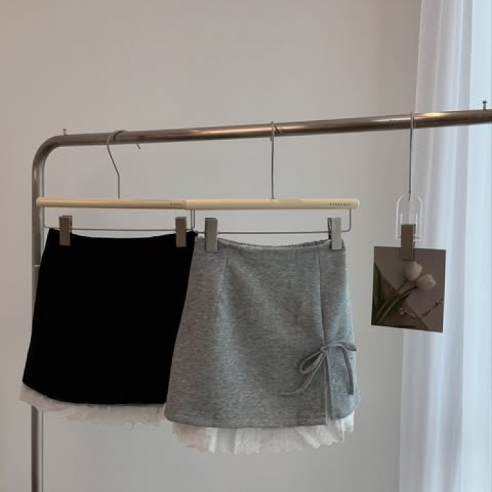 High Waist Skirt with Lace Trim