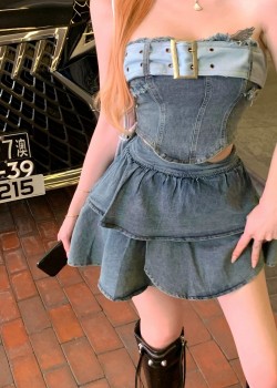 Denim Tube Top & Skirt Set
