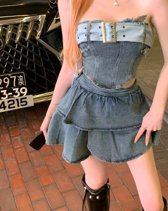 Denim Tube Top & Skirt Set