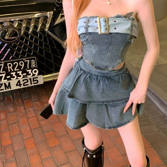 Denim Tube Top & Skirt Set