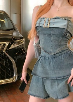 Denim Tube Top & Skirt Set