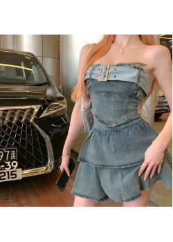 Denim Tube Top & Skirt Set
