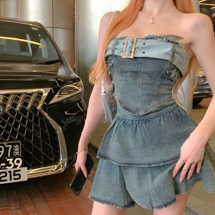 Denim Tube Top & Skirt Set