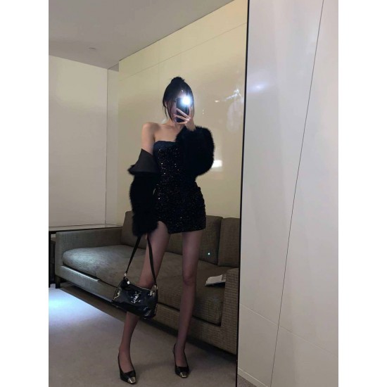 Black Glitter Tube Dress