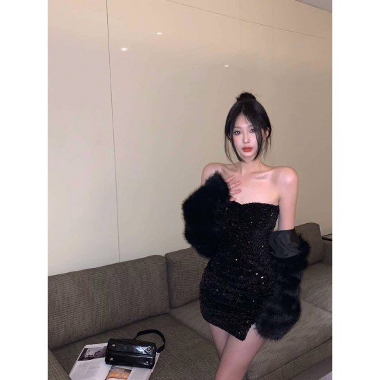 Black Glitter Tube Dress