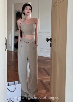 Bailey Padded Tank Top & High Waist Straight Suit Pants Set