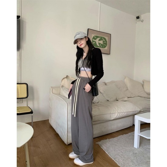 Drawstring High Waist Long Pants