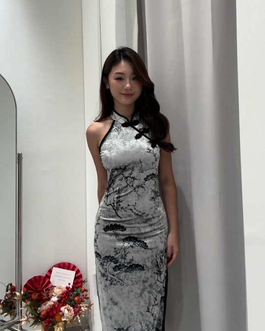 Grey Velvet Cheongsam Dress