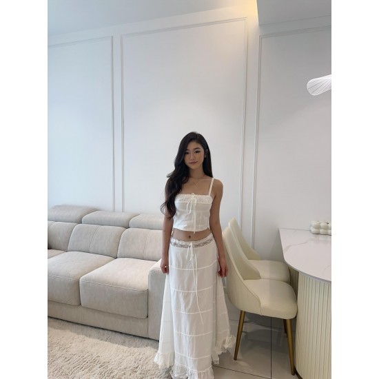 White Lace Crop Top & Long Skirt Set