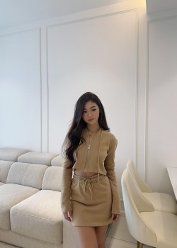 Khaki Hoodie & Skirt Set