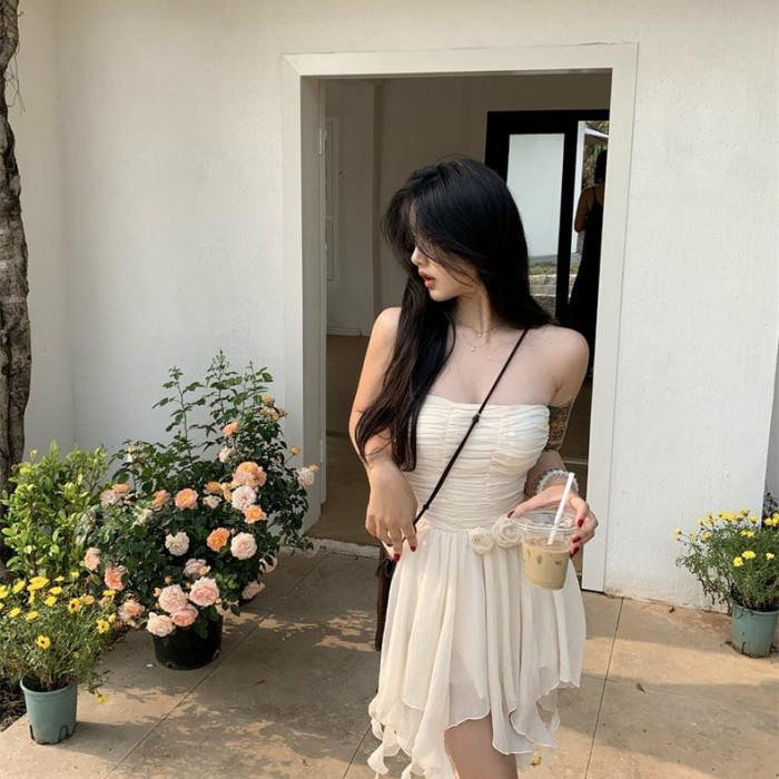 Almond Mesh Tube Dress