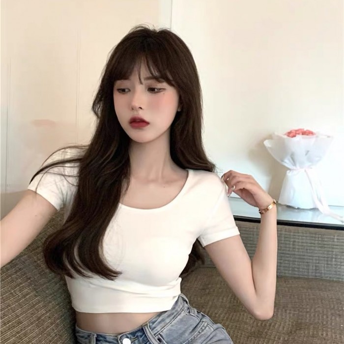 Round neck short sleeve crop top