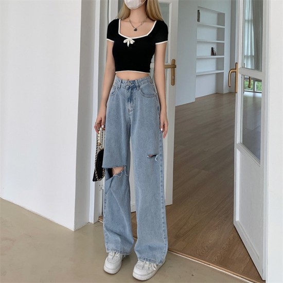 Ripped high waist denim pants