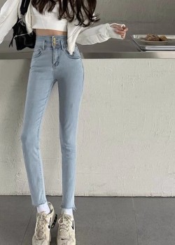 Light blue denim high waist slim pants