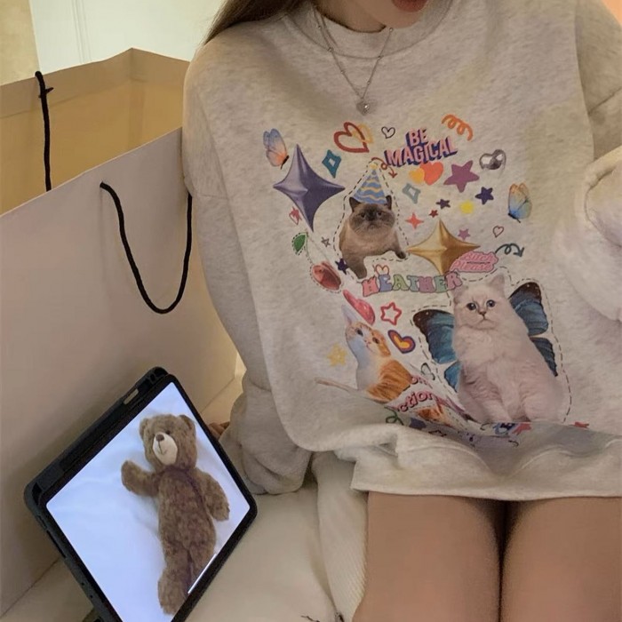 Grey Cats Oversized Sweater