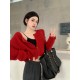 Red Knitted Button Long Sleeve Top