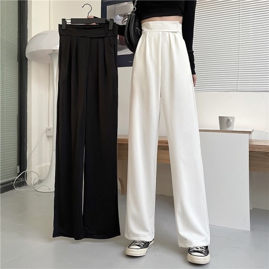 High waist straight long pants