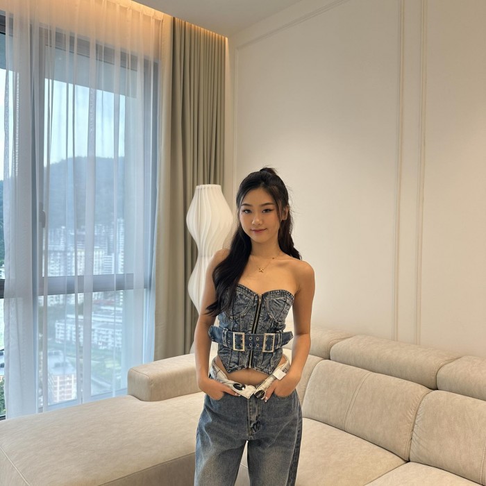 Denim Tube Top/ Denim Long Pants 