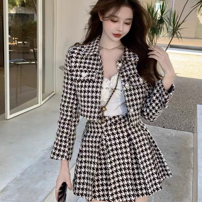 Houndstooth Jacket & Skirt Set