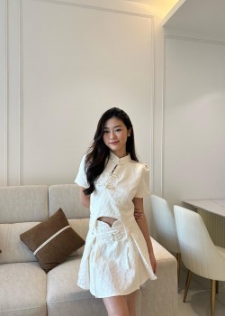 Beige Cheongsam Top & Skirt Set