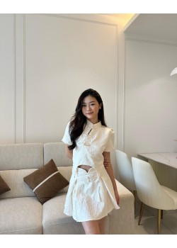 Beige Cheongsam Top & Skirt Set