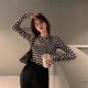 Turtle neck checkered long sleeve blouse