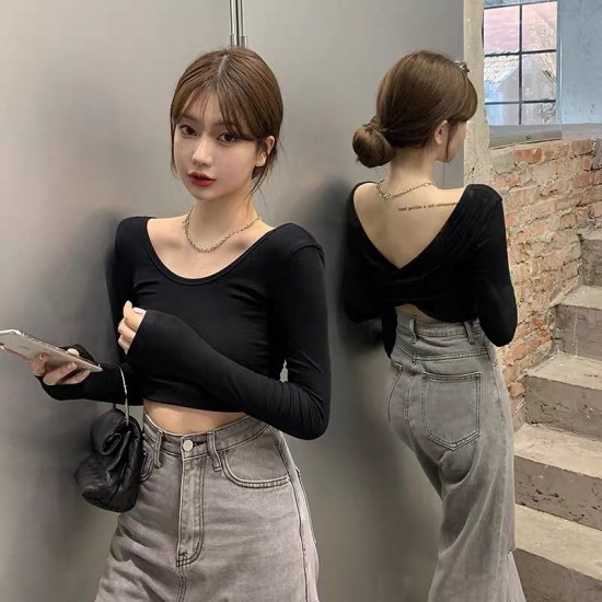 Cross back long sleeve top