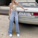 Two tone denim high waist mop jeans