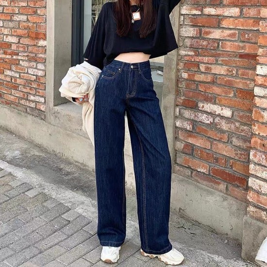 Dark blue denim high waist pants