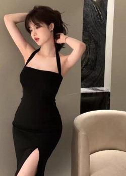 Halter neck black dress