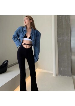 Flared bottom slim black pants