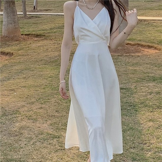 White ribbon back maxi dress