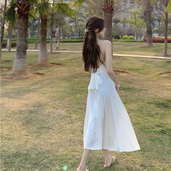 White ribbon back maxi dress