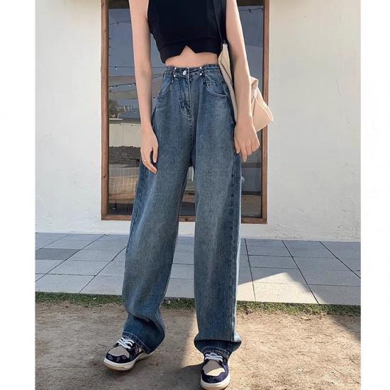 Dark blue denim mop pants