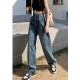 Dark blue denim mop pants