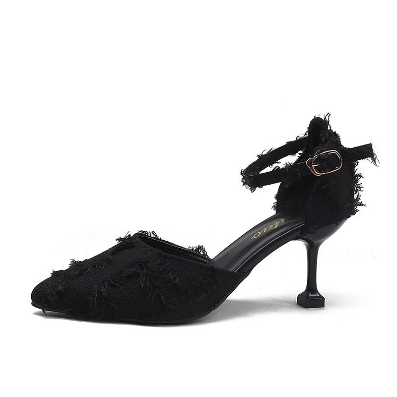 Feather covered pointy high heels