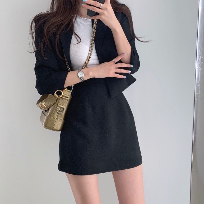 Crop blazer & skirt set wear