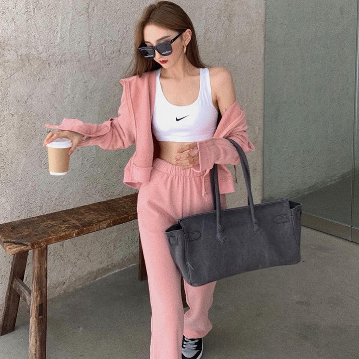 Jacket & stretchable long pants set wear