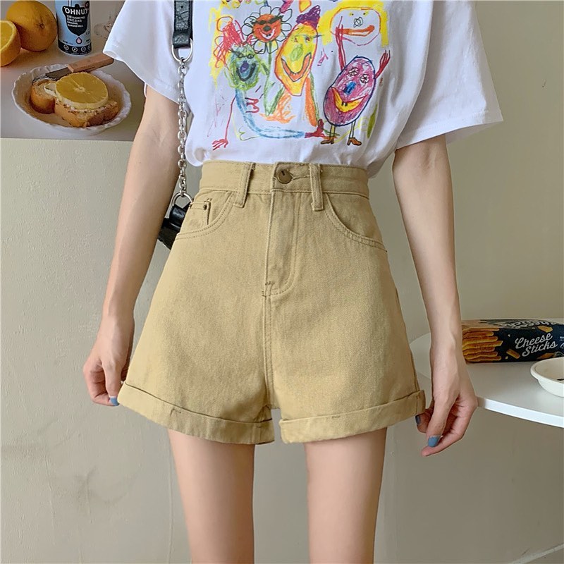 A line denim shorts